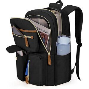 Women's Black 15.6in Waterproof Work Travel Backpacks With Usb Charger Port